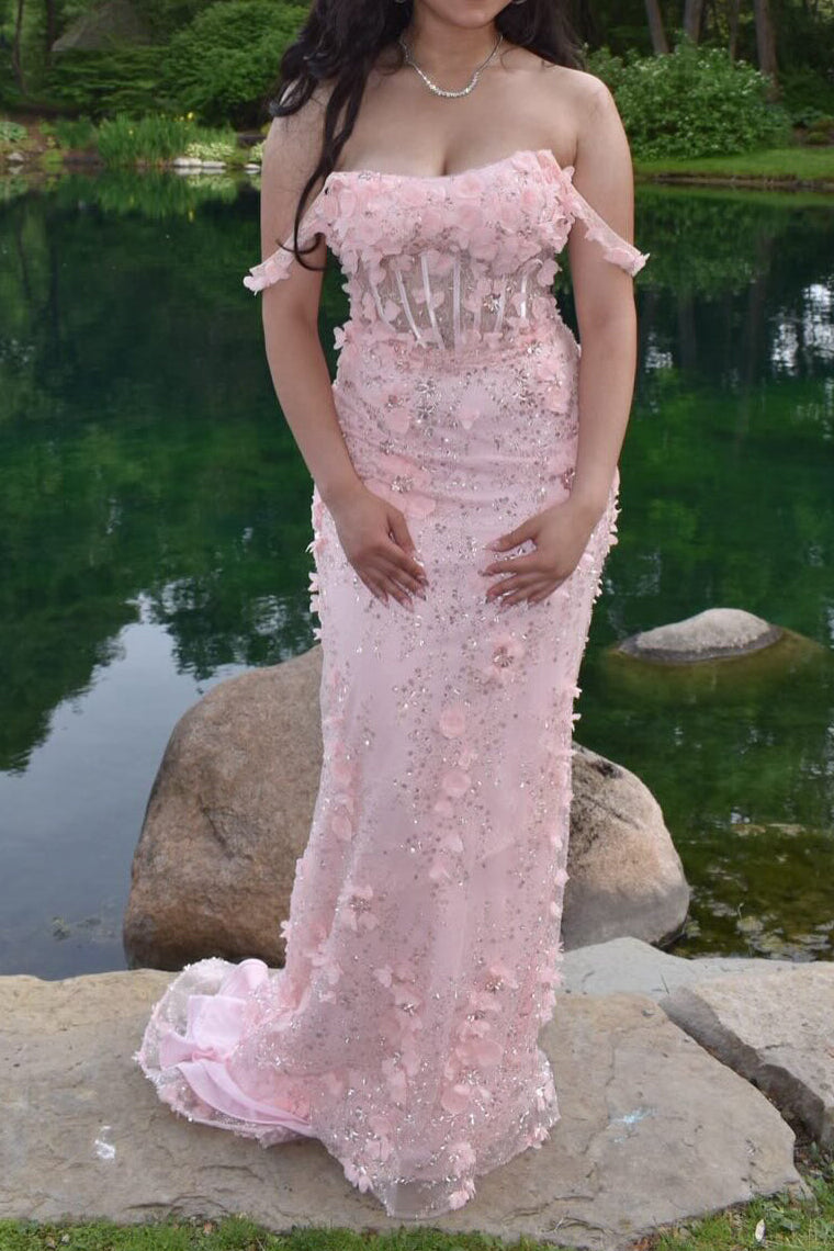 Floral Sequin Corset Formal Gown