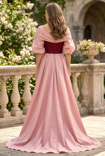 Gown with Puff Sleeves and Overskirt