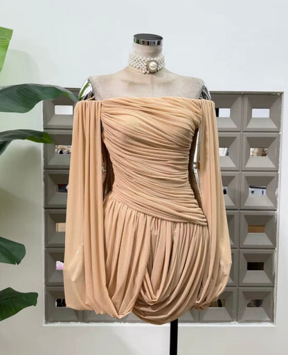 Off-the-Shoulder Wrap Mini Dress with Cape Sleeves