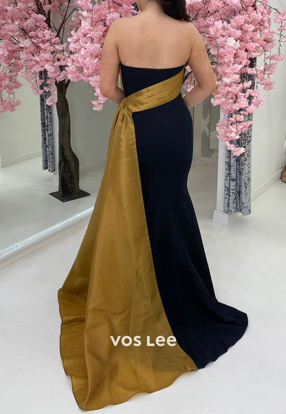 Strapless Evening Gown with Contrast Side Drape