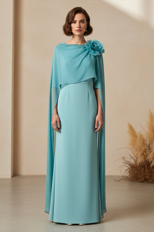 Elegant Cape Sheath Gown with 3D Flower