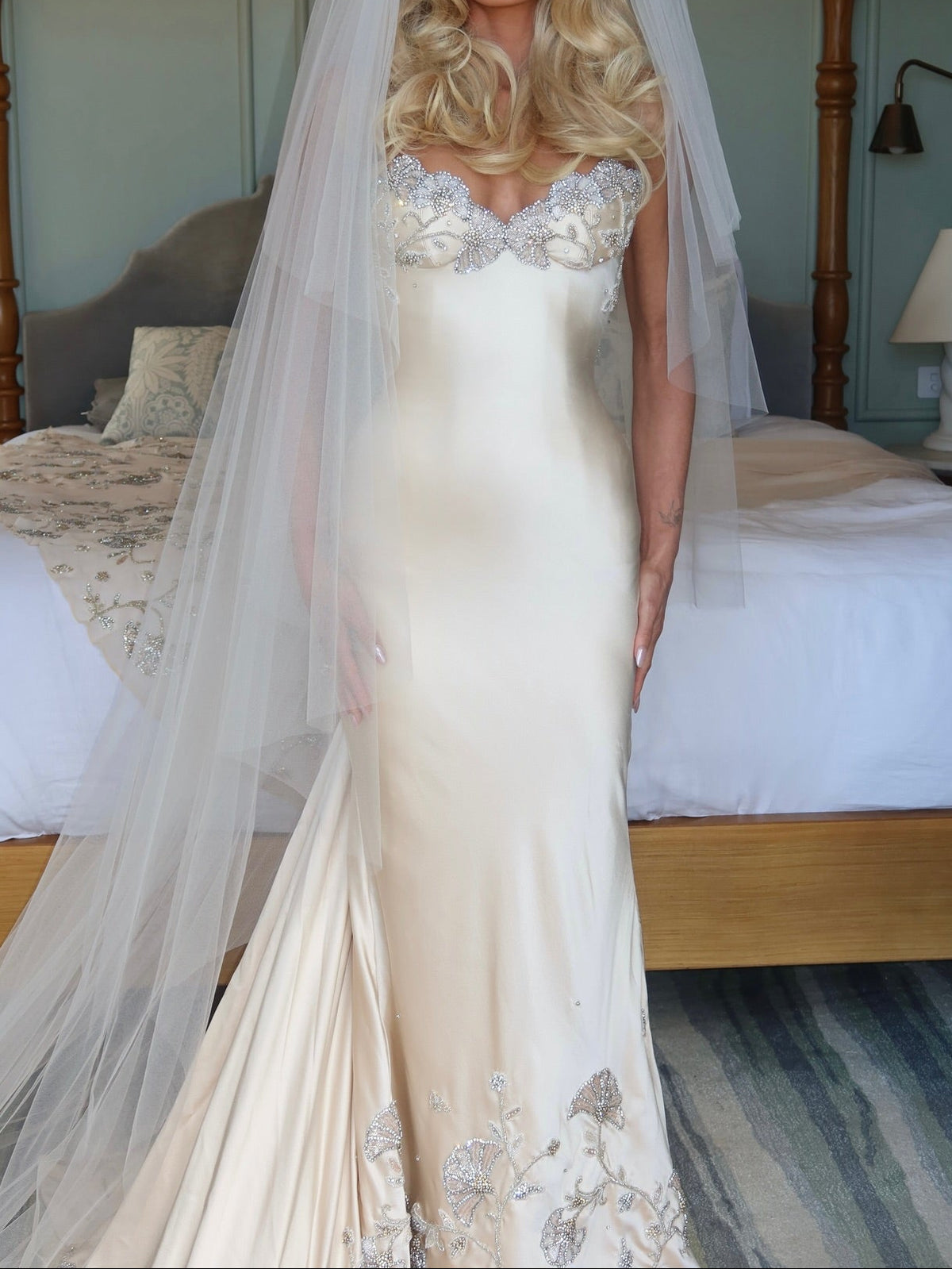 Embellished Corset Satin Wedding Dress