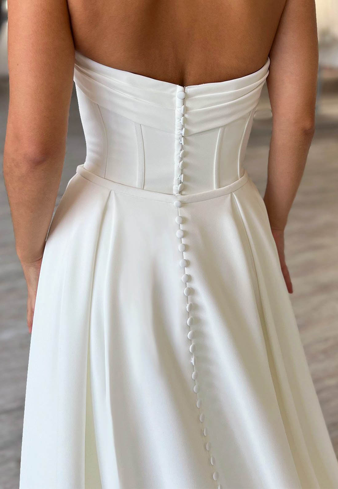 Strapless Corset Satin Wedding Dress with Chapel Train