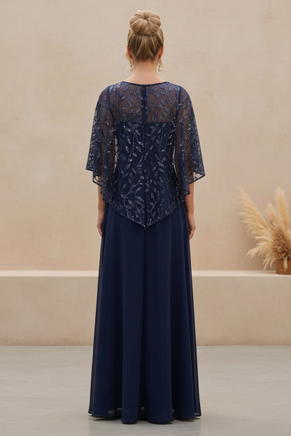 Cape Overlay Chiffon A-Line Evening Gown