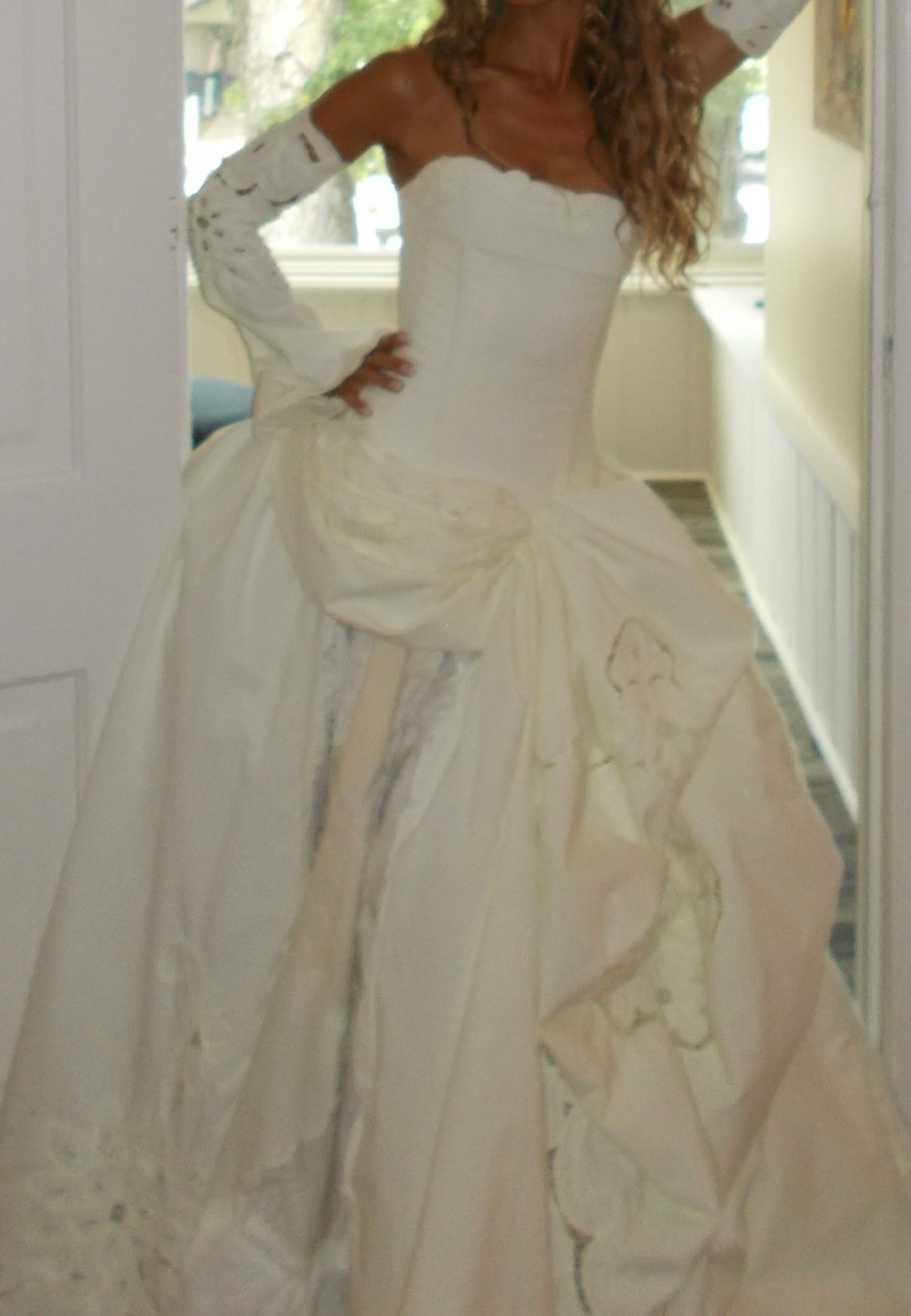 Corset Ball Gown Wedding Dress with Cutout Sleeves