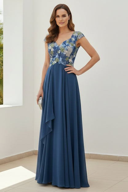 Floral Lace Chiffon A-Line Evening Dress