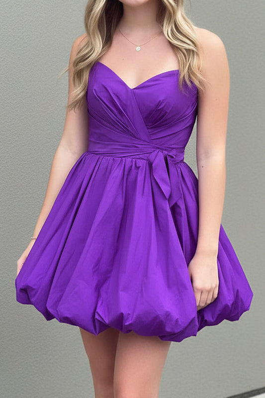 Sweetheart Bow-Waist Bubble Hem Mini Dress