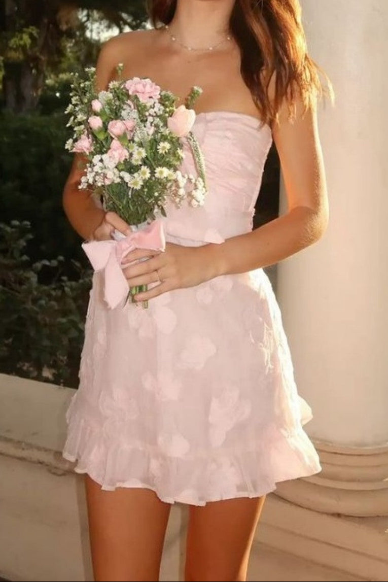 Strapless Jacquard Bow Mini Dress