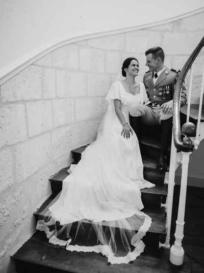 A-Line Bridal Gown with Flutter Sleeves & Lace