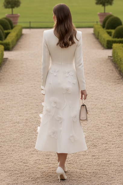 3D Floral Blazer Midi Dress with Lapel Collar