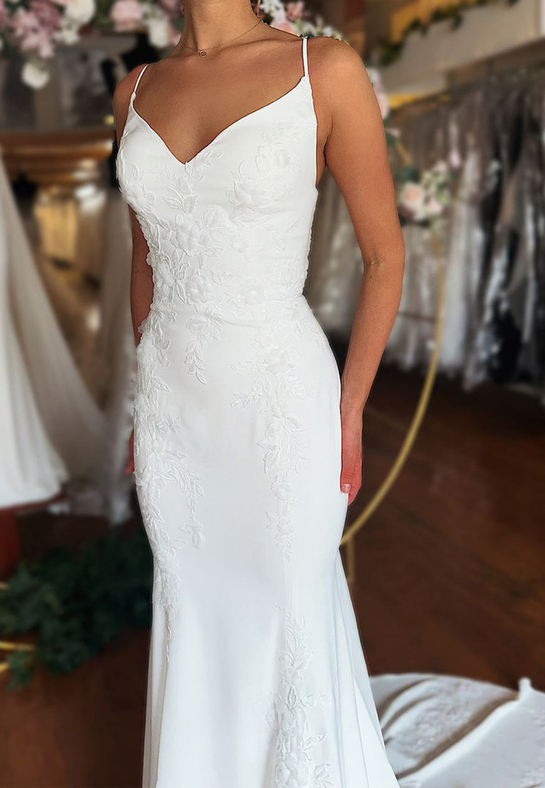 Spaghetti Strap Mermaid Wedding Dress with Watteau Train