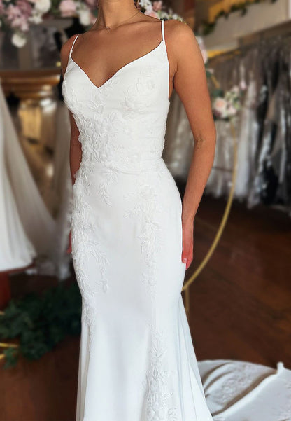 Spaghetti Strap Mermaid Wedding Dress with Watteau Train