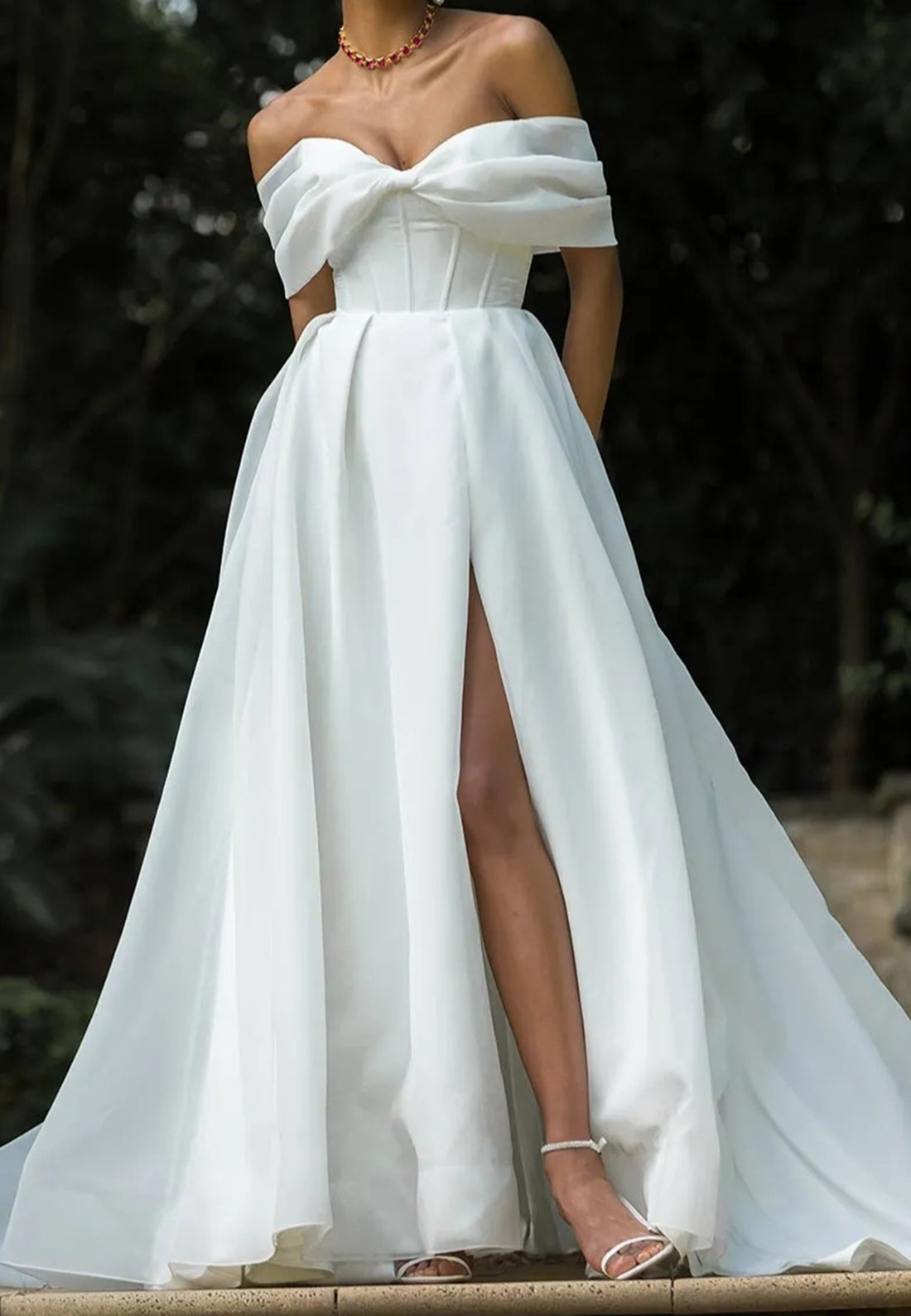 Off-the-Shoulder Corset Wedding Dress with Slit