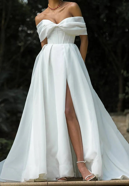 Off-the-Shoulder Corset Wedding Dress with Slit