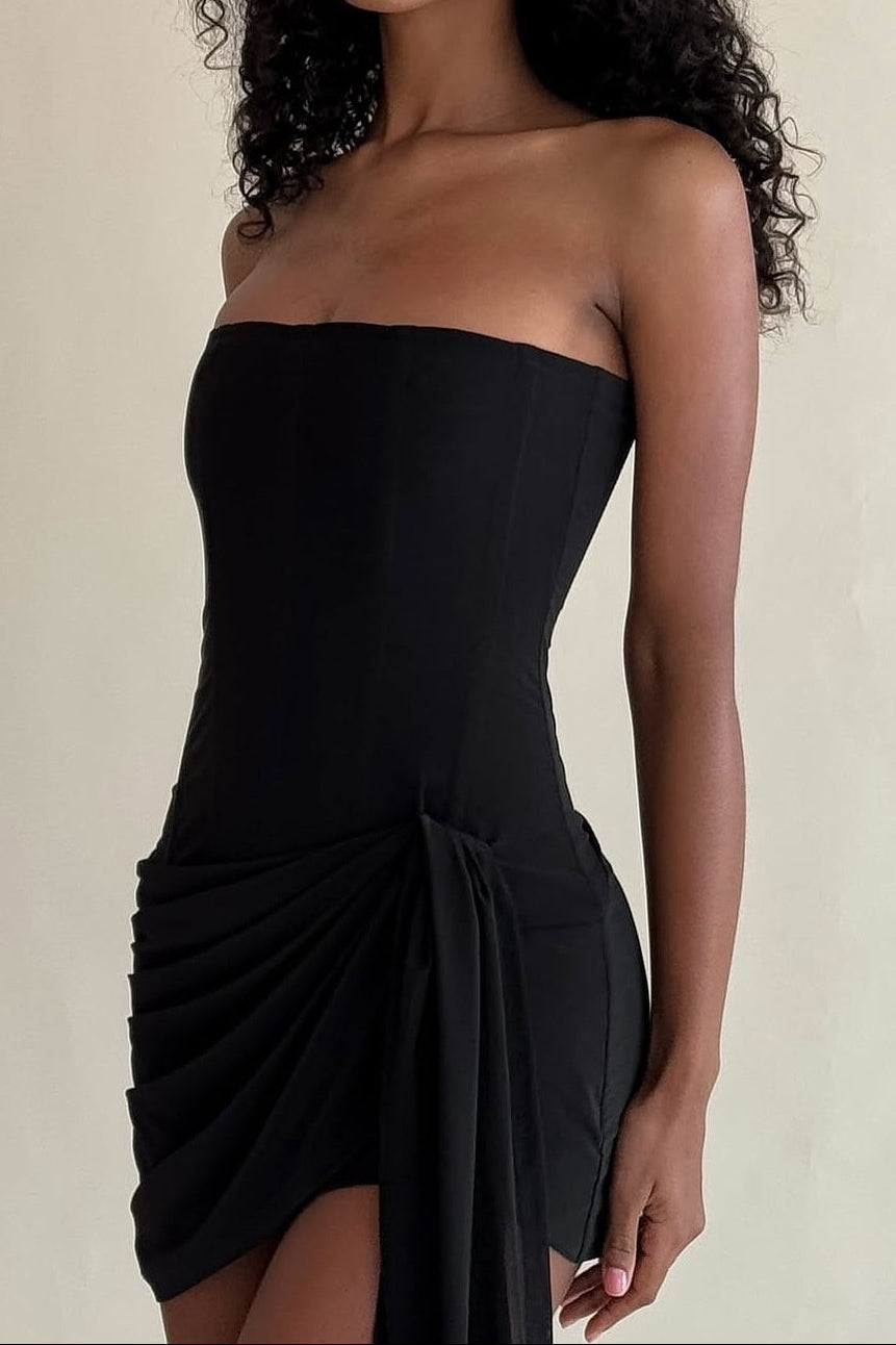 Strapless Corset Mini Dress with Draped Side Sash