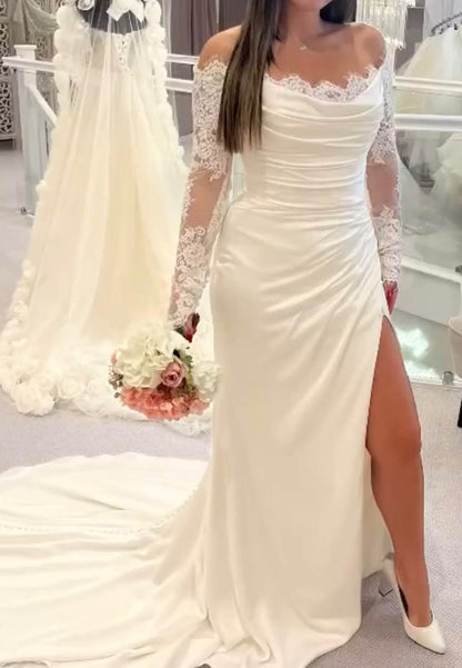 Off-the-Shoulder Lace Long Sleeve Wedding Dress