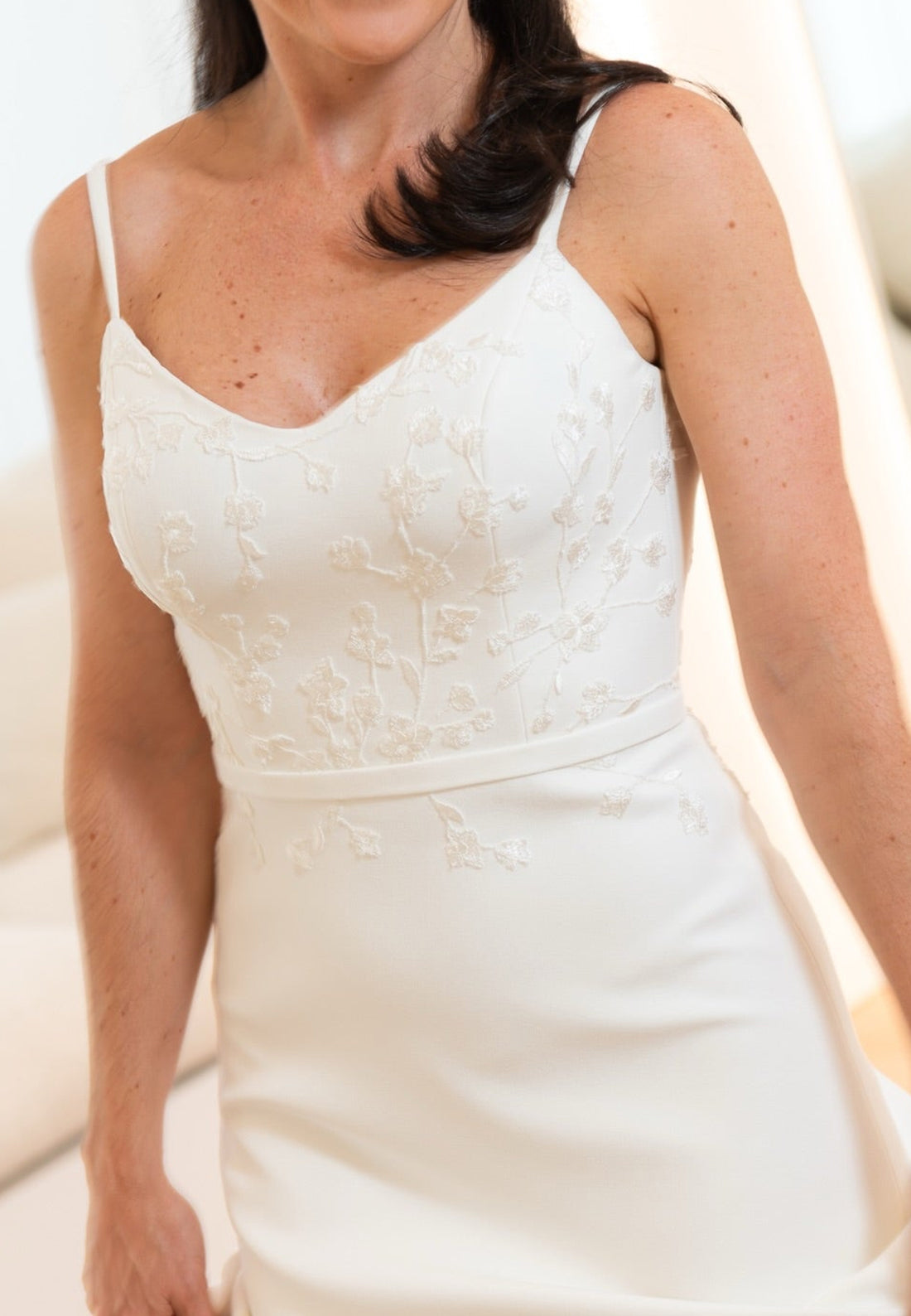 Minimalist Crepe Wedding Dress with Chiffon Cape