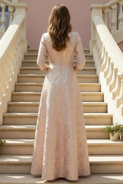 Jacquard A-Line Evening Gown with 3D Flower