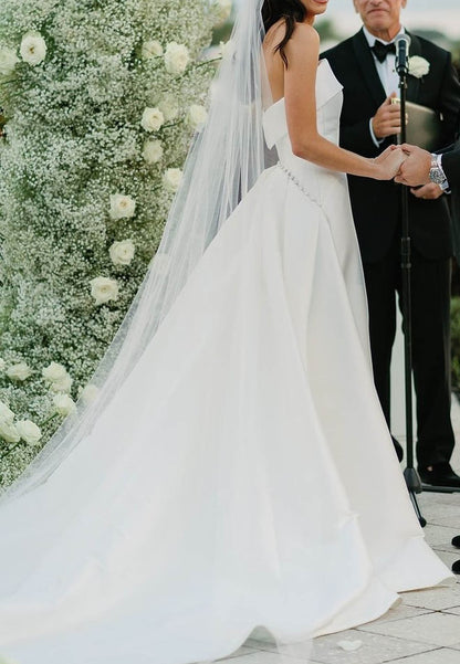 Strapless Satin Column Wedding Dress with Overskirt