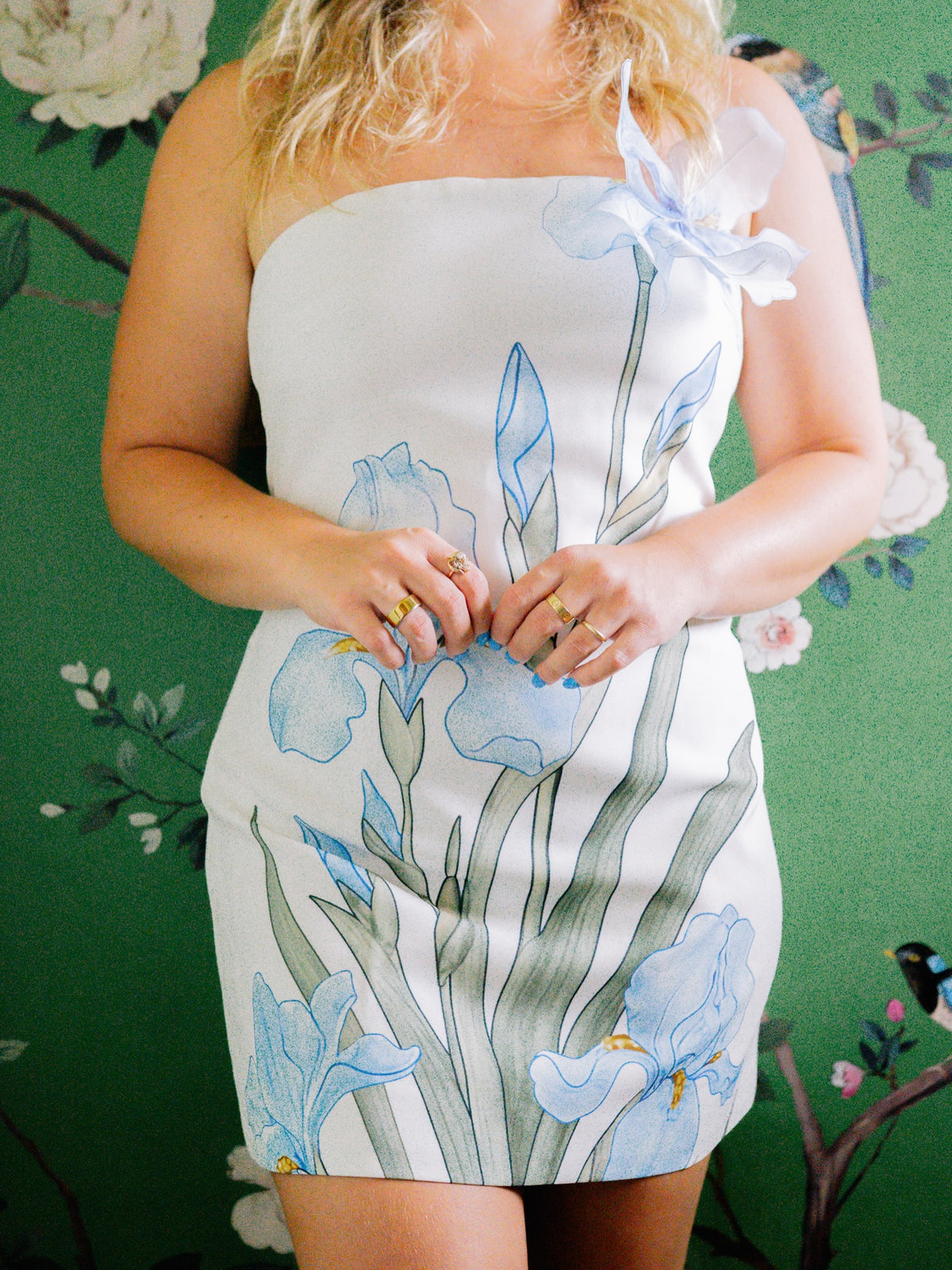 Strapless Floral Print Mini Dress with 3D Flower