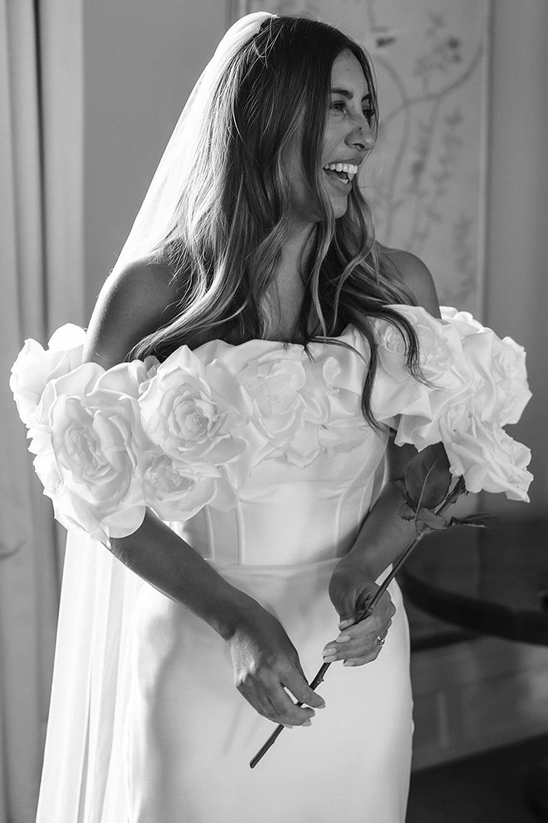 Floral Off-the-Shoulder Corset Wedding Dress