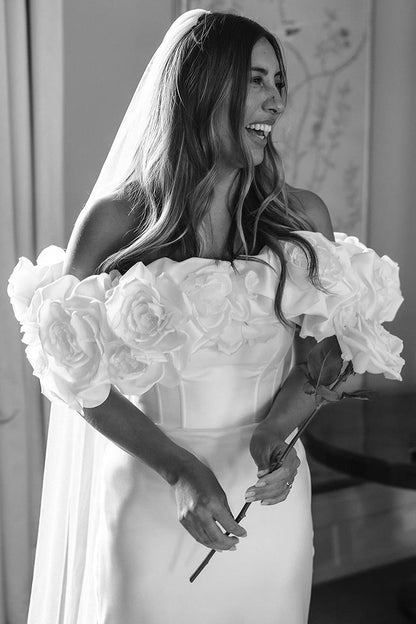 Floral Off-the-Shoulder Corset Wedding Dress