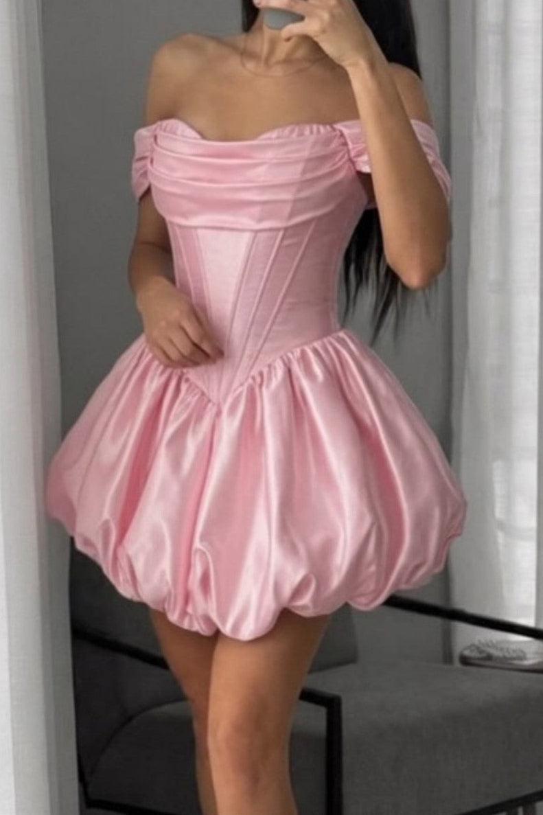 Off Shoulder Corset Bubble Hem Mini Dress