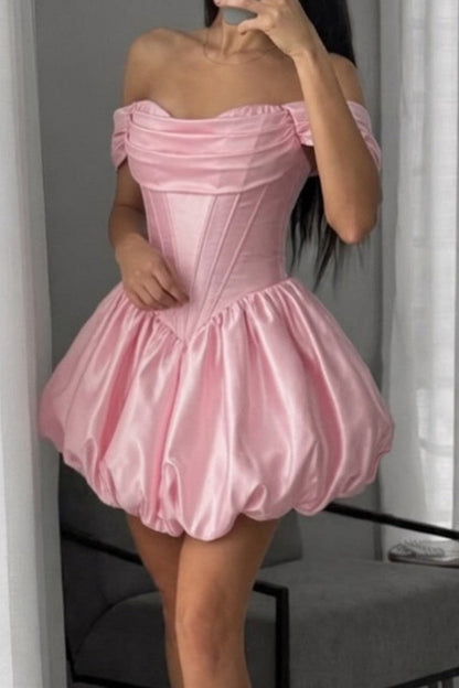 Off Shoulder Corset Bubble Hem Mini Dress