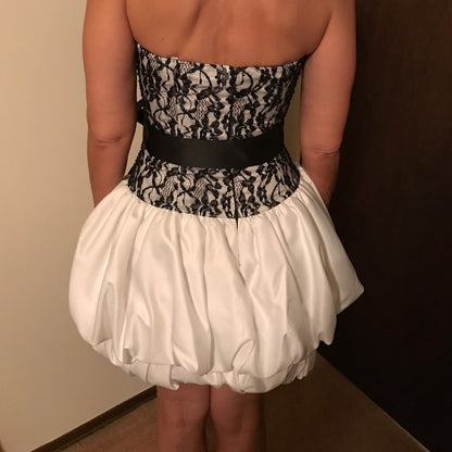 Strapless Lace Bodice Bubble Mini Dress with Sash