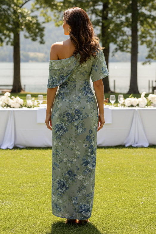 Asymmetrical One-Shoulder Floral Wrap Maxi Dress