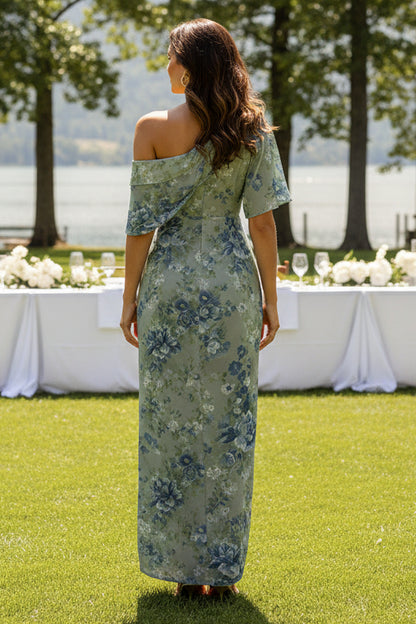 Asymmetrical One-Shoulder Floral Wrap Maxi Dress