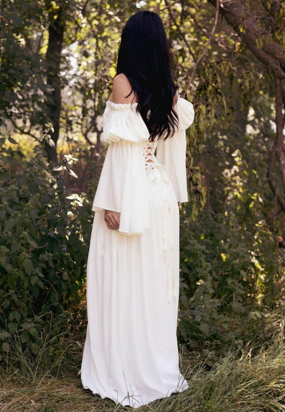 Off-Shoulder Bell Sleeve Corset Gown