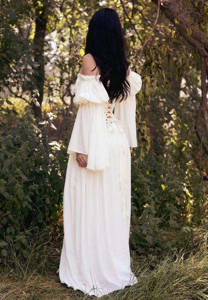 Off-Shoulder Bell Sleeve Corset Gown
