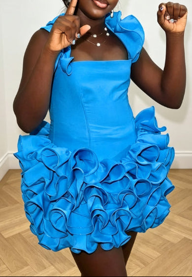 Ruffled Tiered Mini Party Dress with Square Neckline