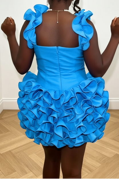 Ruffled Tiered Mini Party Dress with Square Neckline