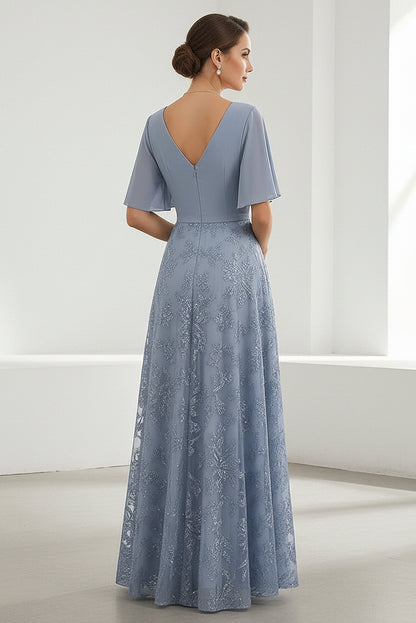 Flutter Sleeve Lace A-Line Evening Gown