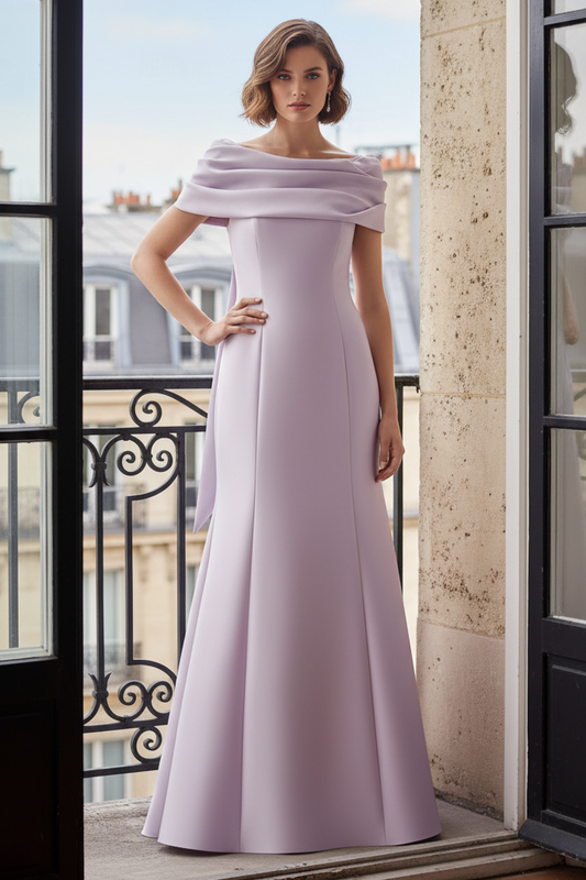 Off-the-Shoulder Satin Gown with Statement Back Bow