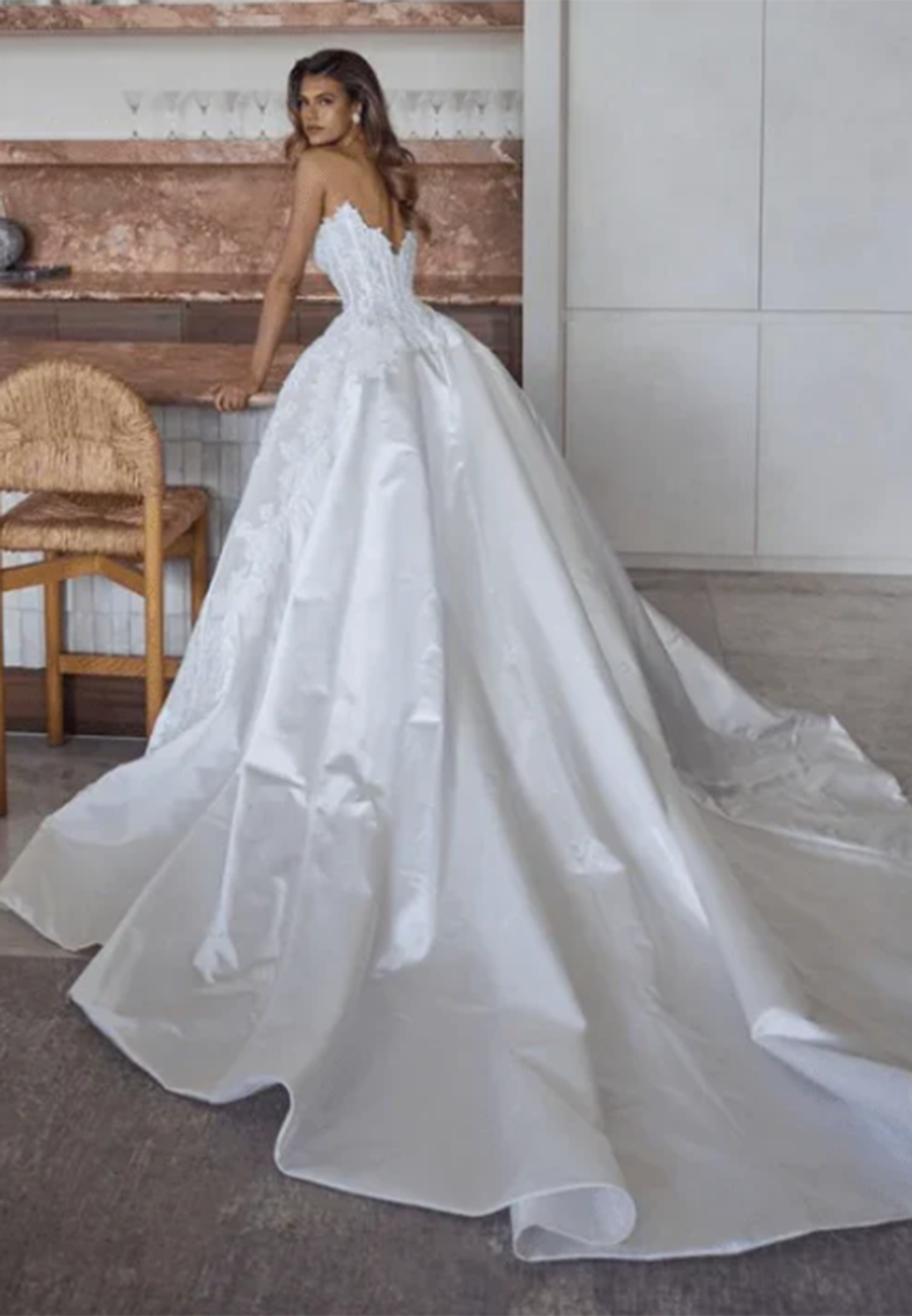 Lace Bodice Satin Ball Gown Wedding Dress