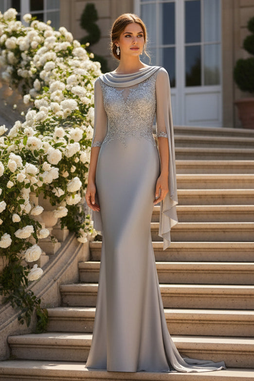 Illusion Cape Sleeve Lace Mermaid Gown