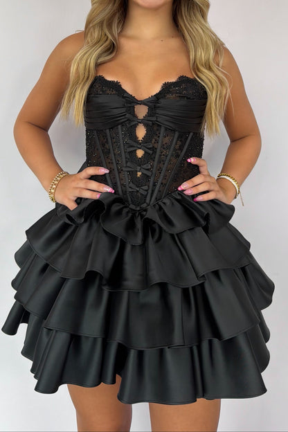 Strapless Corset Mini Dress with Tiered Ruffle Skirt