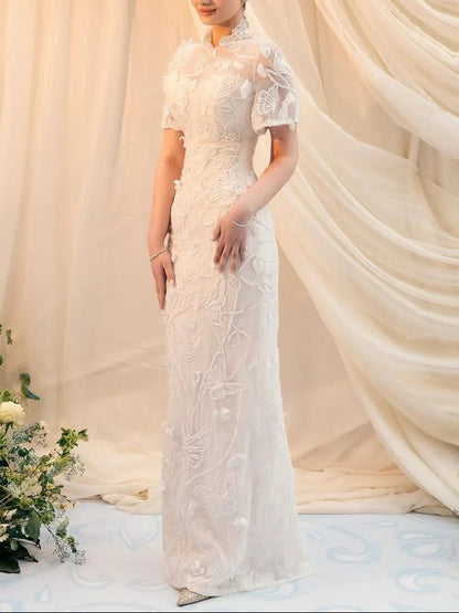 High Neck Sheath Dress with Short Sleeves