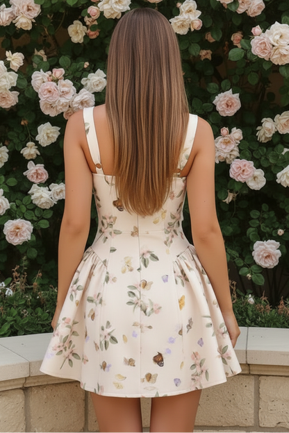Floral Corset Mini Dress with Flared Skirt