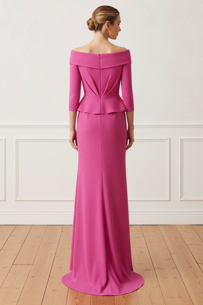 Off-Shoulder Rosette Peplum Evening Gown