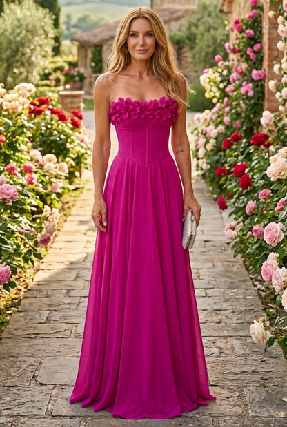 Strapless 3D Floral Corset A-Line Gown