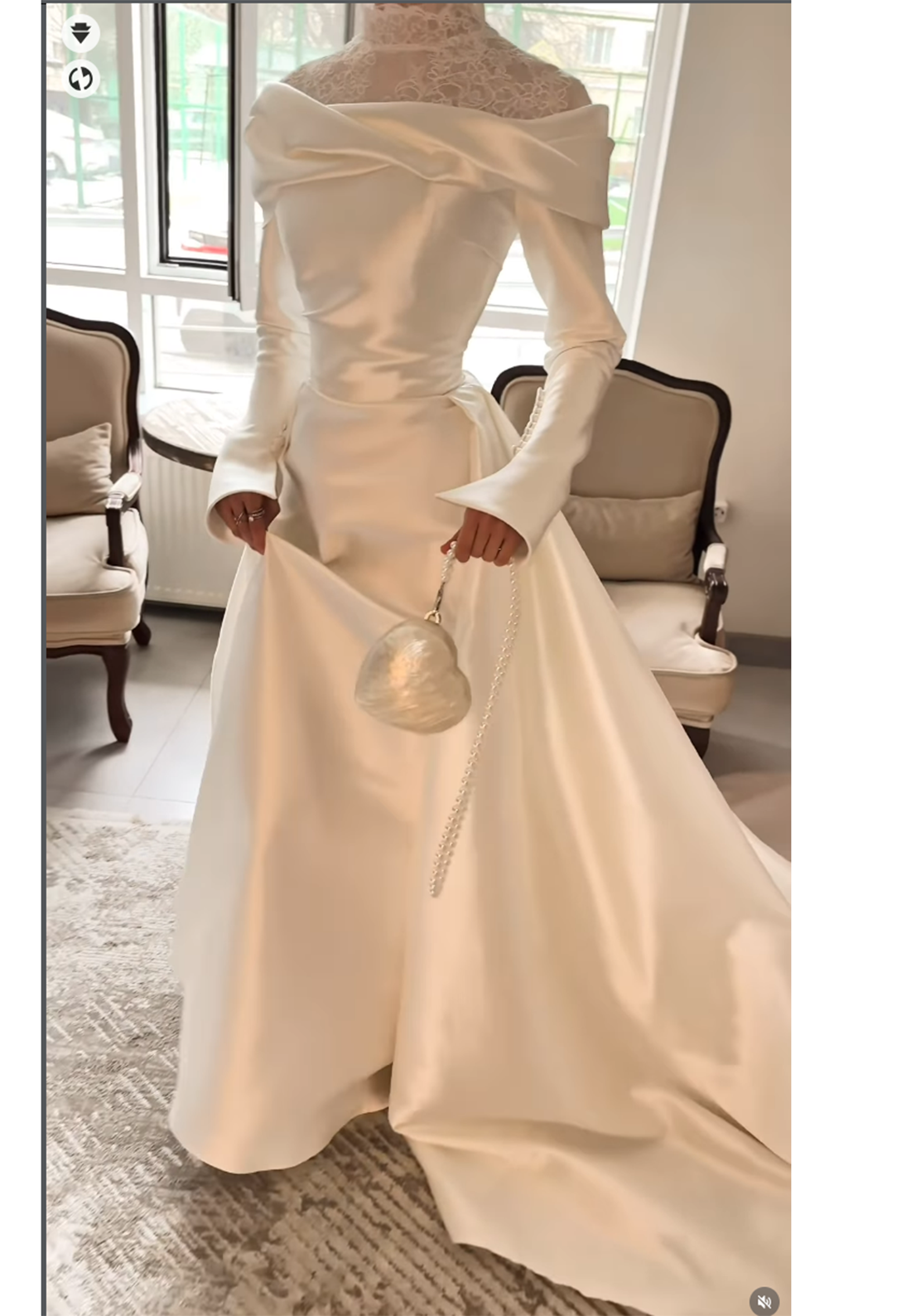 Off-the-Shoulder Illusion High Neck Satin Wedding Dress