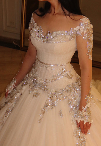 Pleated Tulle Ball Gown Wedding Dress