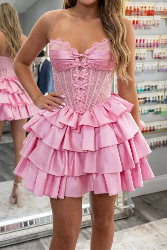 Corset Tiered Ruffle Mini Homecoming Dress