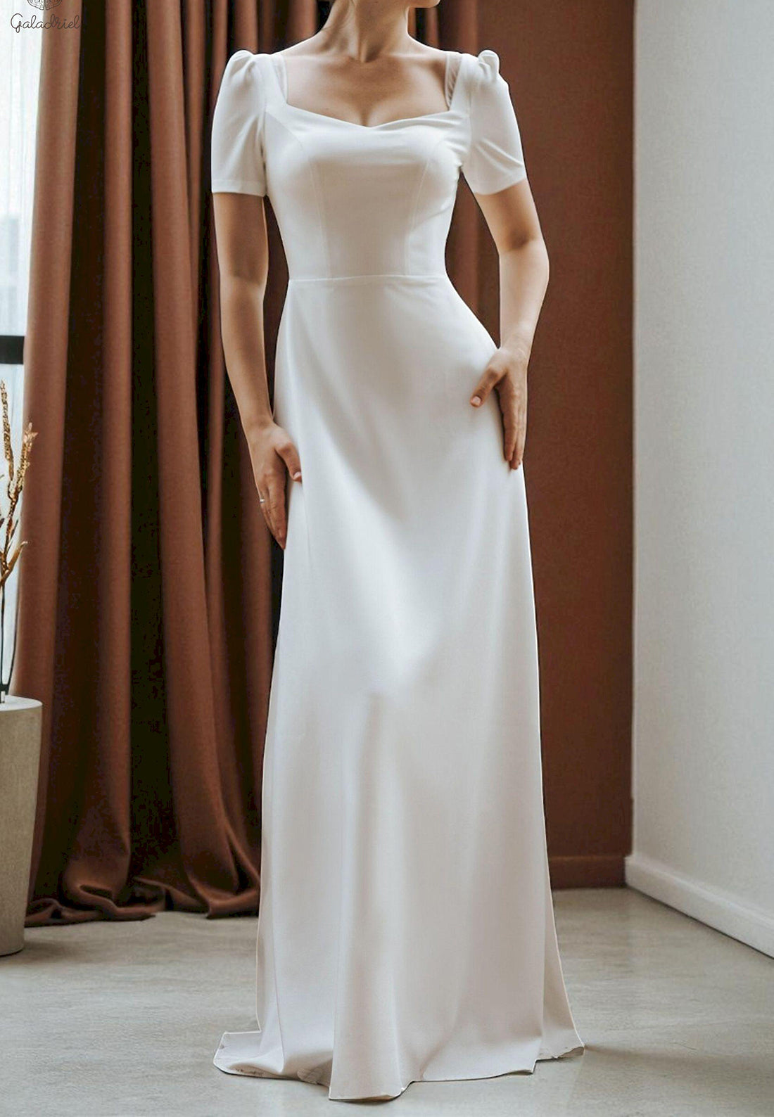 Short Sleeve Open Back Bridal Gown with Bow