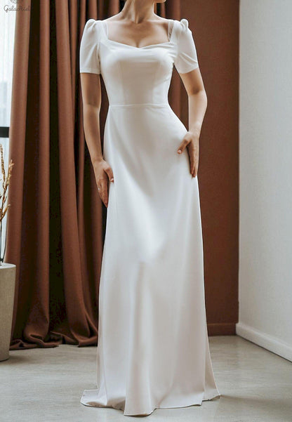 Short Sleeve Open Back Bridal Gown with Bow