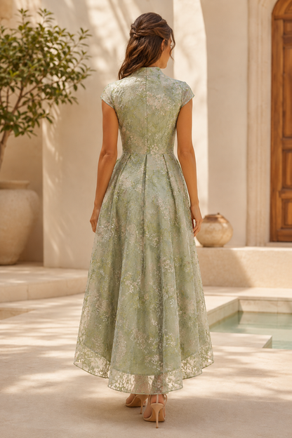 Floral Embroidered Lace High-Low Midi Dress